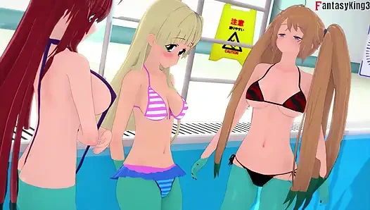 Rias ve Akeno Thresome telefon görüşmesi yaparken ve Akeno halka açık havuzda sikiliyor - dxd ntr çılgınlığı serisi