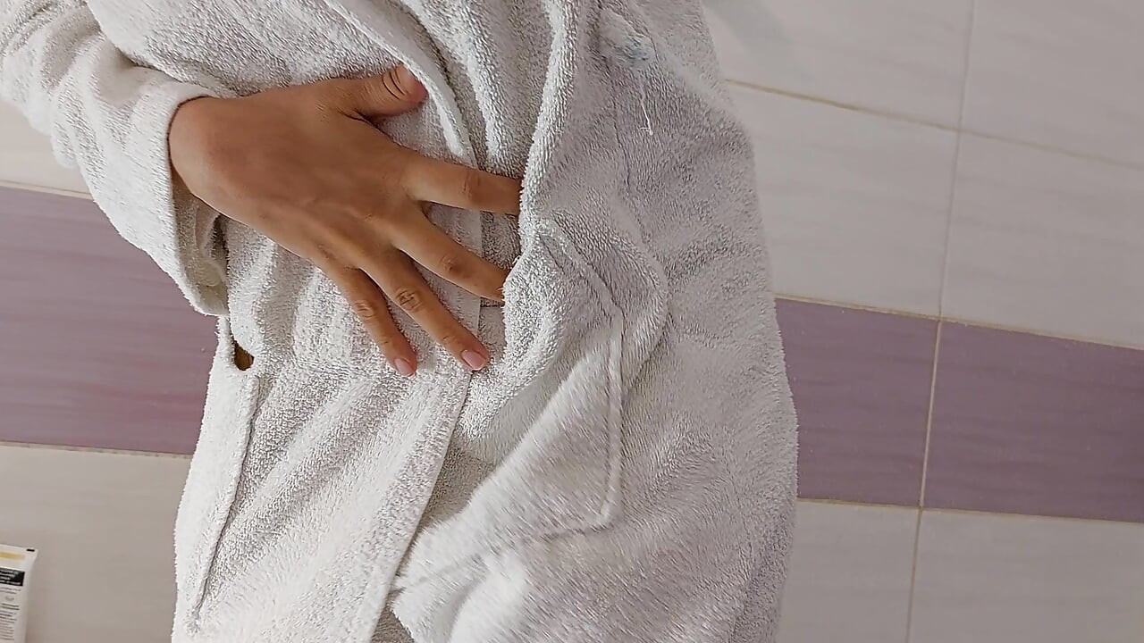 Sexy brunette shaves her legs. Amateur wife hairy pussy, big tits.