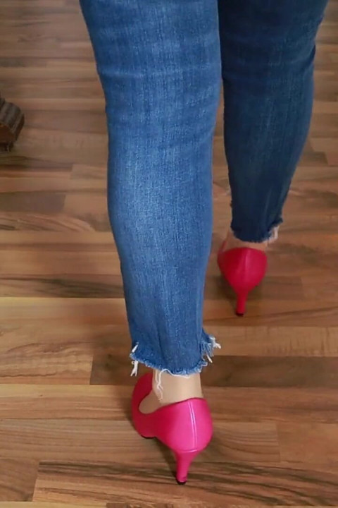 Pink Heels on Wood - Seductive Clicking and Jeans Tease Asmr