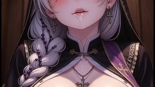 Sevimli hentai rahibe günah çıkarmada mastürbasyon yapıyor ve sikişiyor