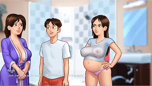 Yaz mevsimi efsanesi - oyun - rol yapma - ıslak gömlekli hamile genç kız ve genç kızın fotoğraf çekimi