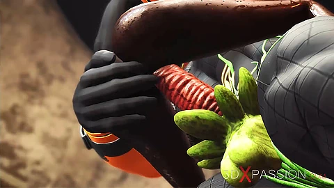 Anubis antik tapınakta ateşli siyah bir kızla oynuyor.