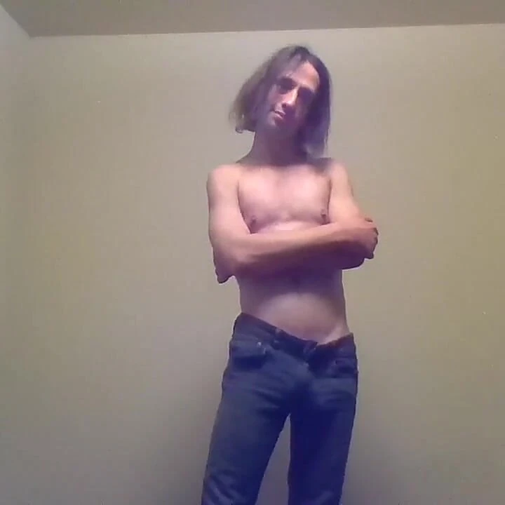 Transgirl Pre-op Topless in Only Jeans, Aroused  Self-photography Posing