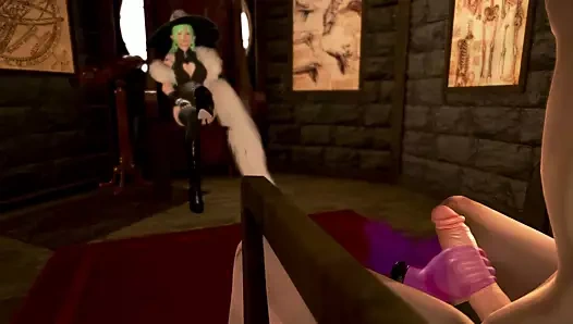 A beautiful anime girl jerks off a dick from a distance