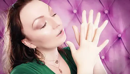 Asmr: eldiven fetişi. çift lateks eldiven. büyük arya. (sfw)