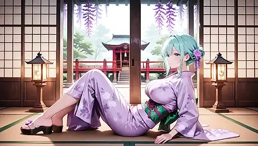 Mor kimono tanrıçası! Kırmızı Torii kapısının altındaki ıslaklığı kaldıramıyorum