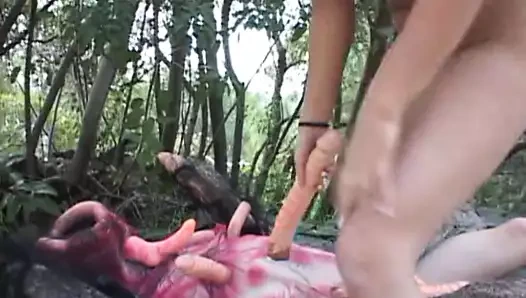 Hot chick dildo fucking her pussy and ass