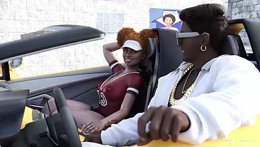 Kalın kalın gettolu kız sarı lamborghini'de üst don büyük zenci biniyor - sassycomics