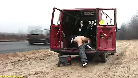 Crazy German couple fucking on street