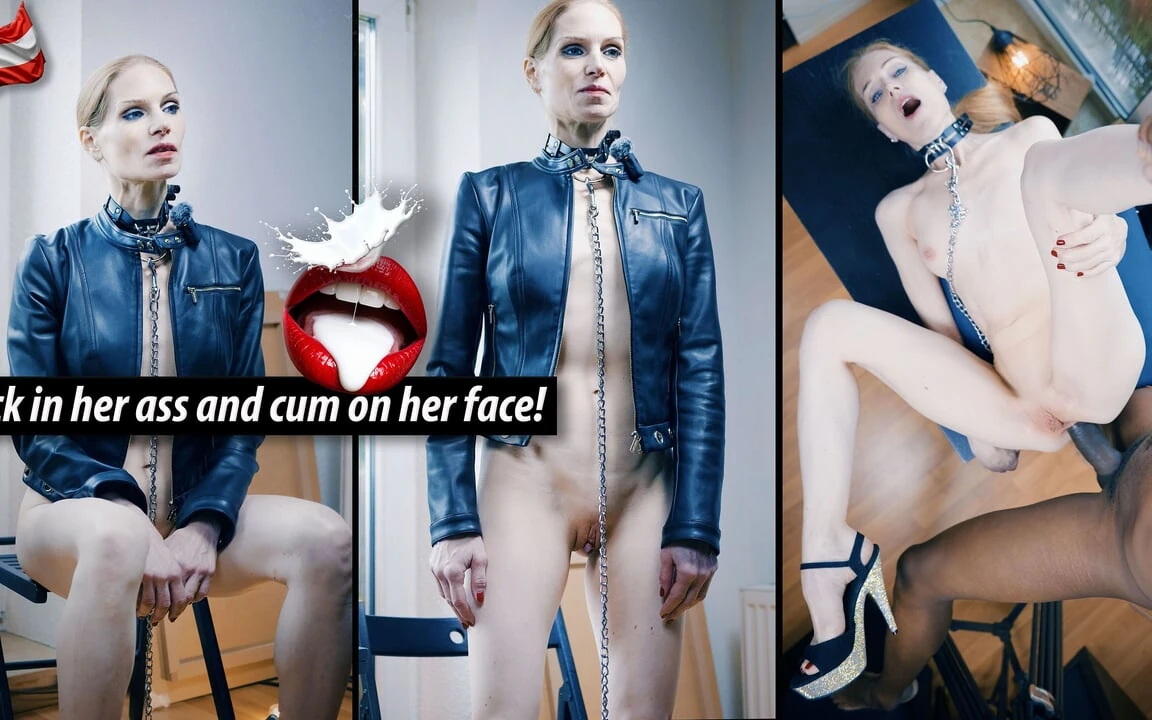 Avusturyalı ateşli orta yaşlı seksi kadının götünde bir yarak var ve yüzüne boşalıyor!