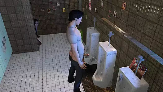 İki kız banyoda bir adamı üçlü seks için takip ediyor