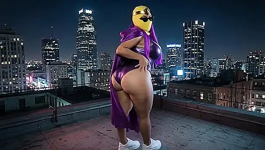 Petite Big Ass Purple Superheroine Twerking on the Rooftop