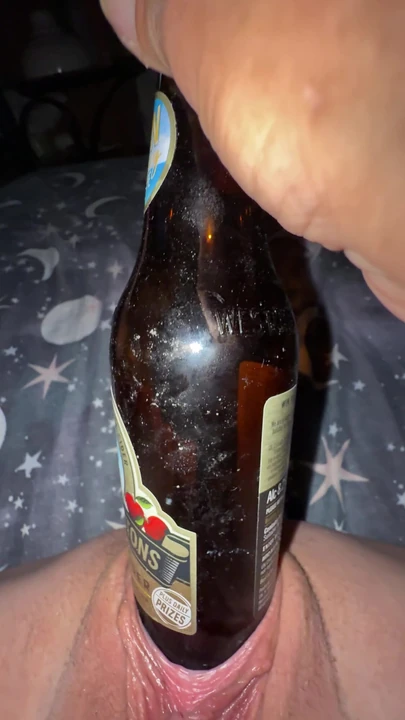 MILF's needy pussy with a bottle and a cheeky schlop and pop at the end