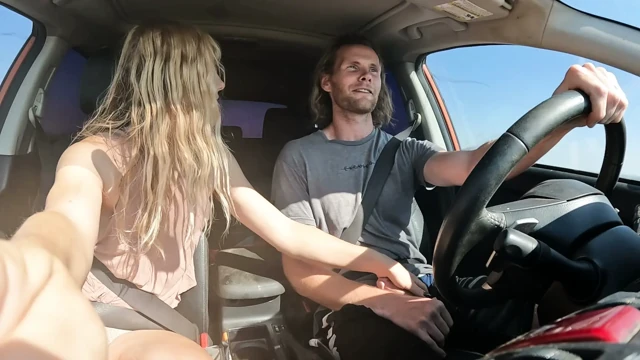Petite Blonde Sucks Dick In The Car and Swallows Cum