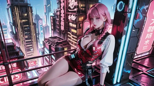 Pembe saçlı mech warrior! Neon sokaklarında diz çöküşü, red rose ve soğuk zırh karşıtlığı.
