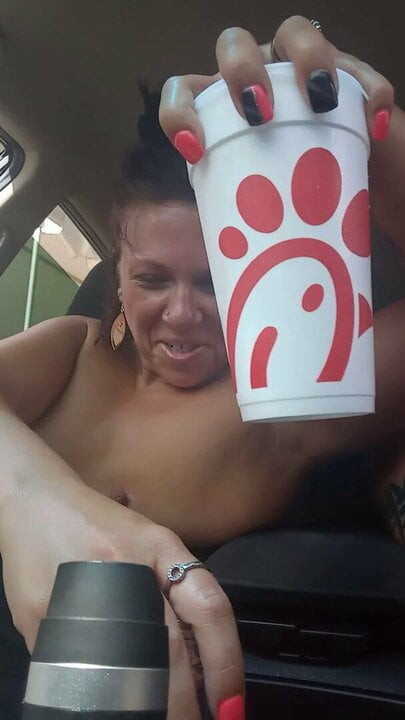 Baby poppers in drive-thru with Daddy