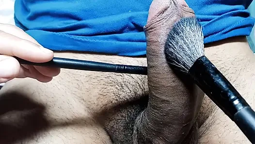 a pleasurable and very exciting caress with a soft brush all over my penis by my expert stepsister