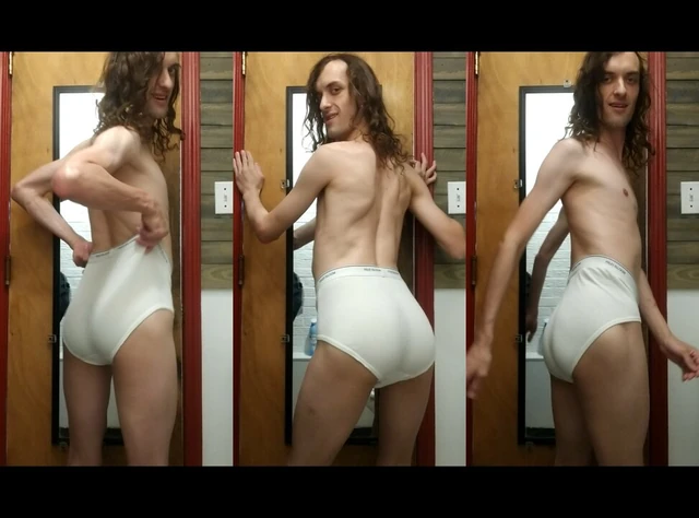 Слабый фембой, ботаник Kevin Cloud выставляет напоказ и ласкает его задницу в Girly Tighty Whity