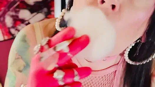 For Those Who Love Latex Gloves & Smoking! Tina Snua Wears Gloves With Rings & Smokes A Cigarette