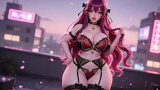 Thicc pembe saçlı bebek inliyor ve çatıda poz verdi