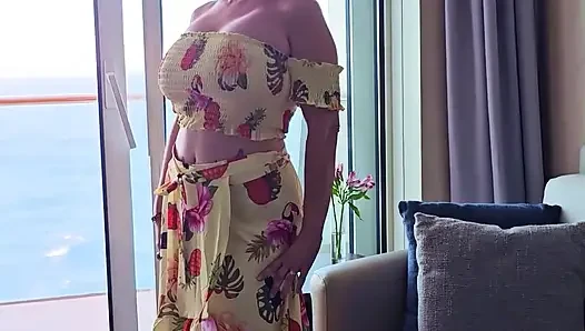 VOYEUR Mommy showing her BIG TITS on her Cruise Ship Balcony after Stripping in her Cabin