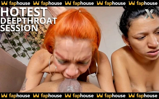 Azgın turuncu saçlı kız ve en iyi arkadaşı tarafından en ateşli derin gırtlak seansı