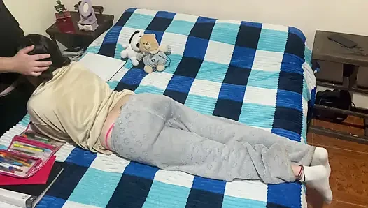My roommate wants to do her homework, but she never says no to my penis.