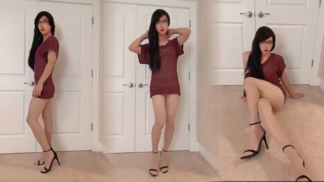 Asyalı travesti Eva transparan elbise ve doğal külotlu çorap içinde