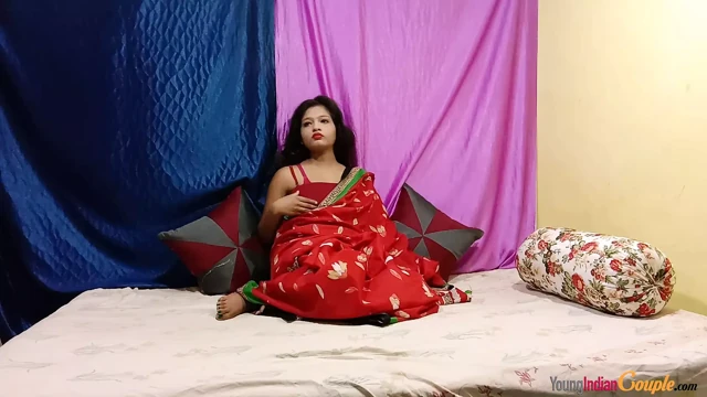 Hintli kız kırmızı sari parmak kedi, mastürbasyon ve orgazm için klitoris sürtme - tam desi hindi