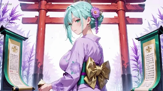 Mor kimono tanrıçası! Kırmızı Torii kapısının altındaki ıslaklığı kaldıramıyorum