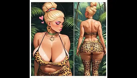 Futanari bimb, full lips, plump, blue eyes, blonde hair freckles, pornstar, BBC jungle fuck AI Generated