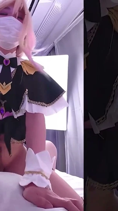 Sevimli Asyalı Femboy Arcana Shadow Cosplayer Precure'den sırılsıklam sakso çekiyor ve cowgirl pozisyonunda biniyor | Klip 1