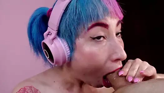 Cute girl jerks and deepthroats big oily cock