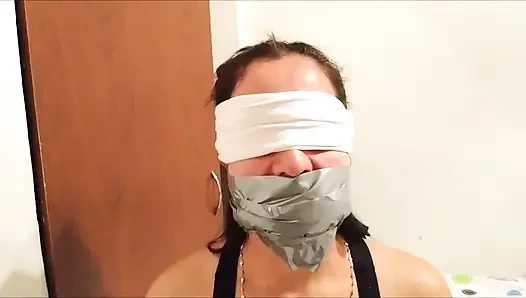 Self-gagged Latina Stepmom in Her First Gag Talk Video