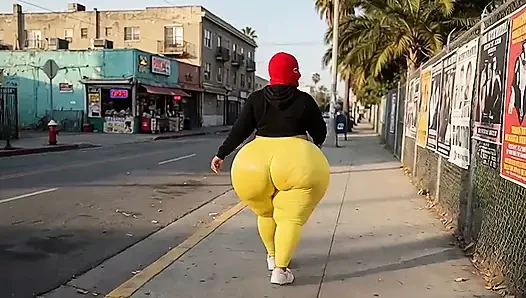 Big Ass Girl Walking in Tight Leggings on the Street