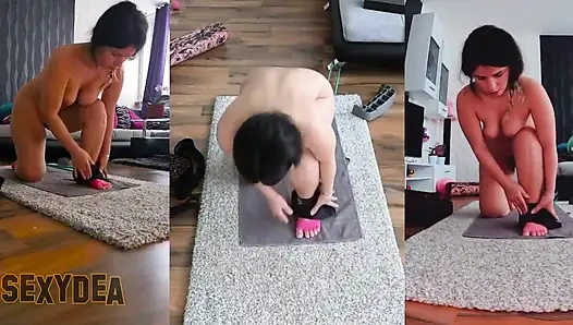 Üçlü kamerada benimle ateşli ve terli olun çıplak egzersiz!