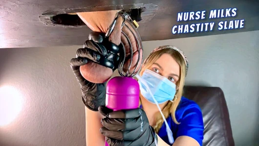 Nurse Milks Chastity Slave's Big Cum Load With Vibe Wand