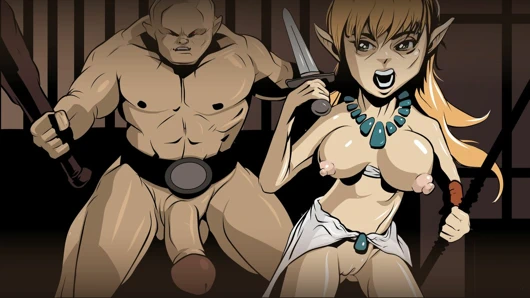Çıplak zindanlar ve ejderhalar, hentai karikatür tarzında büyük penisli mağara trolünden kaçan fantezi elf kızı.