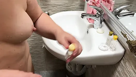 Naked and Wet Zara Charm Enjoying a Hot Hotel Shower