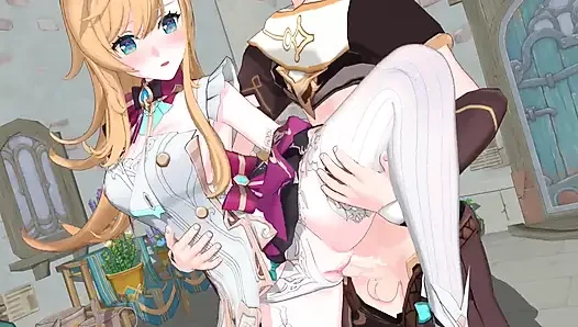 Genshin Impact- Escoffier'in tatlı pastası ve şehvetli seks - 3d hentai animasyon