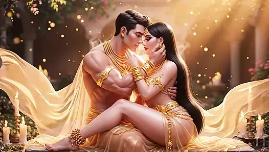Romantik desi çift yatak pe yumuşak samimi kucaklama - beyaz sari mein seksi evli kadın aur kocası ki tam romantizm