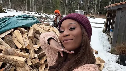Hired Hauler Seduced by Hung Trans Girl for Bareback Woodshed Fuck - Vanniall Interracial POV Blowjob Anal