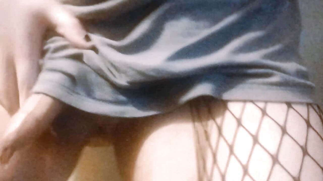 Femboy in Gothic Fishnet Stockings Strokes His Cute Chubby Transgirl Cock on Camera While Squeezing Fat Thighs in Pleasur