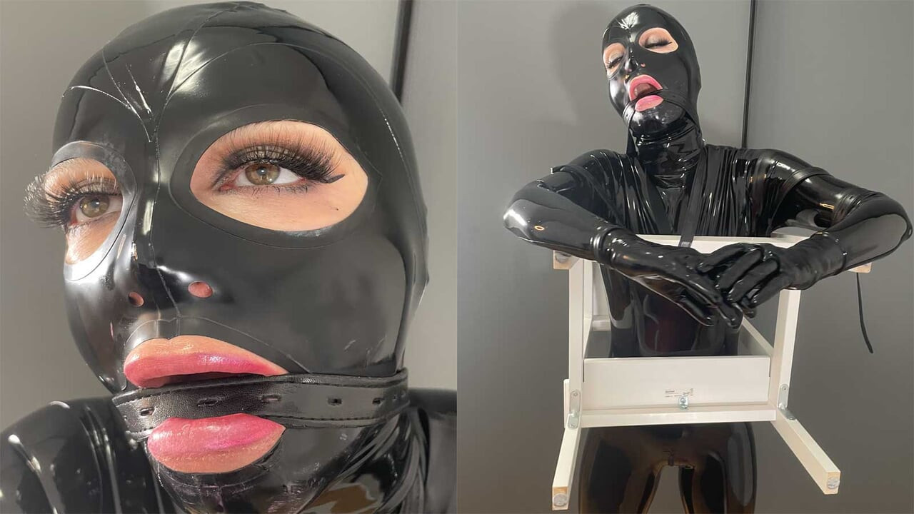Touchedfetish - lastik kedi tulumlu lateks ve bdsm çift - itaatkar köle bağlı, esaret altında ağzı tıkalı, şaplak atılıyor, kırbaçlanıyor ve şaplaklanıyor