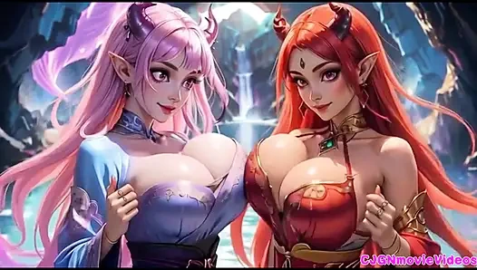 Lezbiyenler birlikte öpüşüyor, ai animasyonu