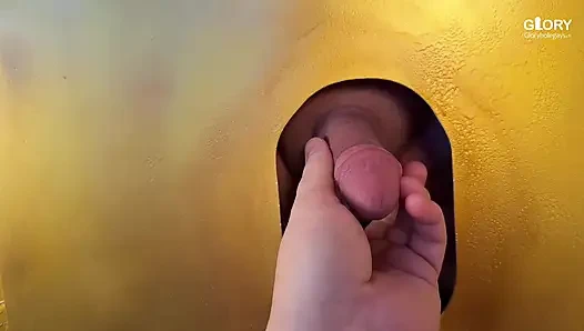 Horny little stiff daddy dick explodes immediately - balls held shut & forced cumshot at gloryhole