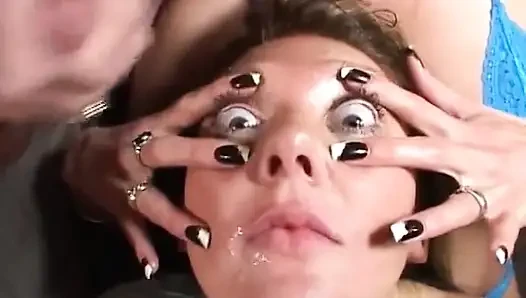 Crazy bitch takes a massive cock in the mouth