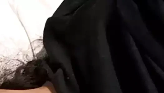 Another hot video call from my hairy stepsister putting cucumber in her pussy