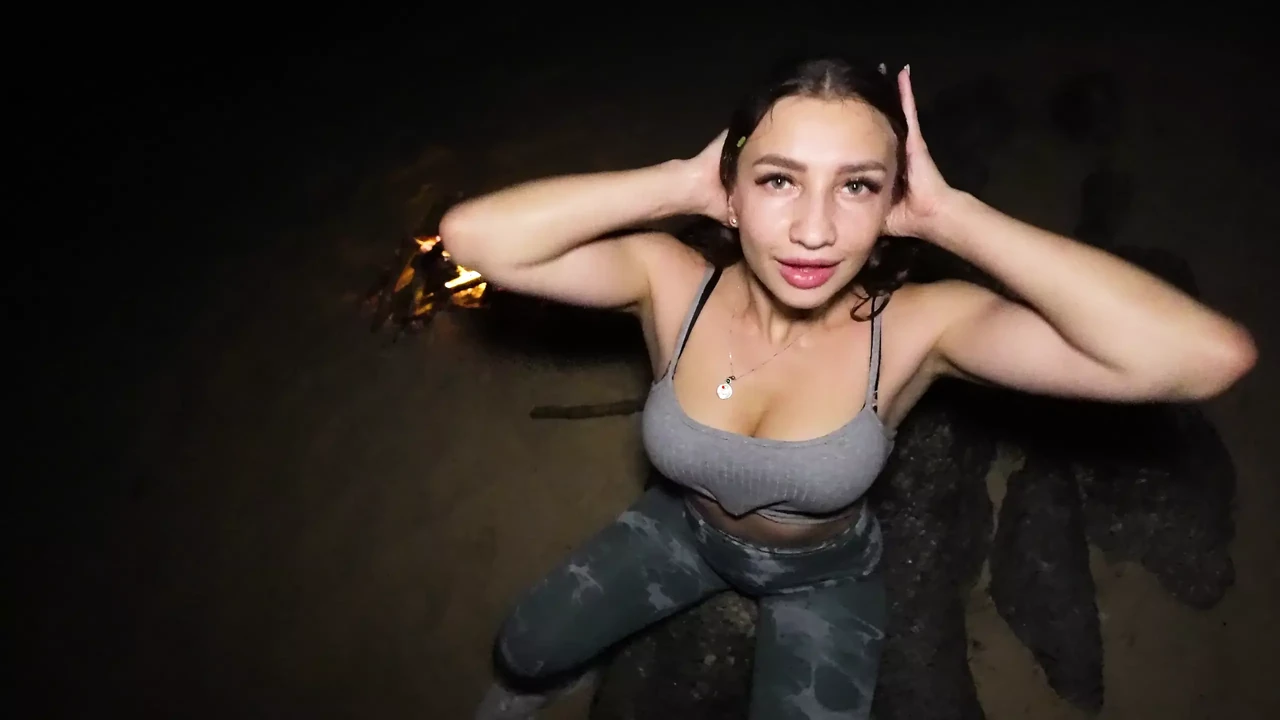 Blowjob and doggy on the beach at night by the fire
