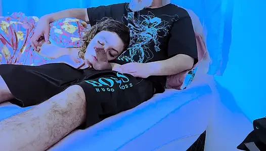 Stepdaughter ends up giving a blowjob until her mouth is full of cum.